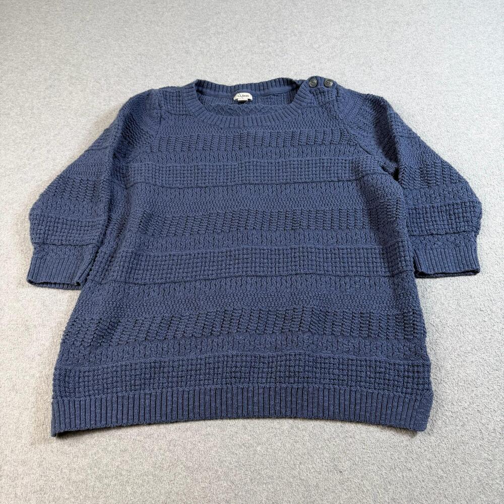 LL Bean Sweater Womens XL Blue Textured Knit Heritage Comfortable Cozy Cotton